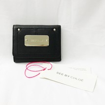 See By Chloe Wallet Silver Tone Metal Logo Plate Snap Bi-Fold Black Leather NEW - £99.98 GBP