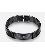Lord&#39;s Prayer Black Wristband Stainless Steel Male Linked Cross Bracelet - $15.57 CAD
