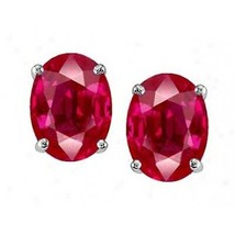 4.50CT 9x7mm 14K Solid White Gold Ruby Oval Shape Stud Earrings Push Back - £185.23 GBP
