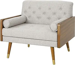 Christopher Knight Home Greta Mid Century Modern Fabric Club Chair, Beige, Dark  - £309.67 GBP