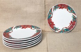 Gibson Poinsettia Holly Holiday 7.5 Inch Salad Dessert Plate Set Of 6 Christmas - £17.12 GBP