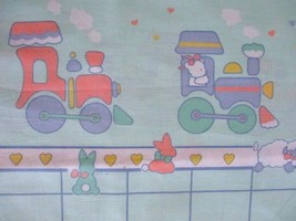 Train Infant Quilt Fabric, Light Teal Color, Vintage, 1 5/8 yds. - £8.19 GBP