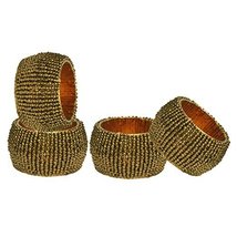 Prisha India Craft Beaded Napkin Rings Set of 4 dark gold - 1.5 Inch in Size-Per - £19.86 GBP