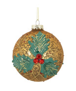 New - 4&quot; Gold Holly Berry Mercurry Glass Ball Christmas Ornament - $27.99