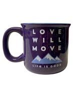 Love Will Move Mug Mountain Graphic Life Is Good Purple Coffee Cup Ceramic - $9.90