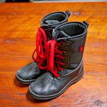 RALPH LAUREN Kids Polo Navy Blue Leather Nylon Rain Snow Duck Boots 1 - $36.99