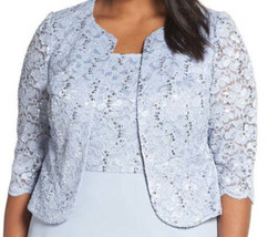 Alex Evenings Womens Plus Size Sequined Lace Jacket Color Sky Blue Size 20W - $158.40