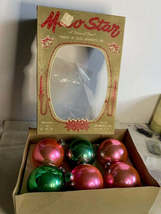 Vintage Delta Miro Star Pink &amp; Green glass ornaments set with box - $28.00