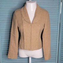 Harve Benard Classy Zip Up Tweed Blazer Jacket Sz 6 Beige Long Sleeve - £25.59 GBP