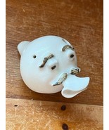 Small Studio Made Cream w Brown Eyebrows &amp; Mustache Man Face Pottery Whi... - $28.70