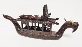 Asia Rosewood Dragon Ship Boat Carved Wood PEARL Eyes Oriental China VINTAGE - £95.88 GBP