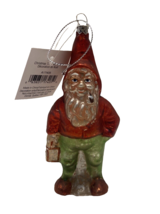 Silver Tree Ornament Hand blown Glass Santa Gnome with Mushroom Lantern 6 in NWT - £11.55 GBP