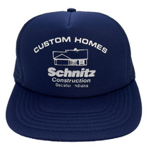 Vintage Schnitz Construction Hat Cap Snap Back Blue Mesh Trucker Decatur IN Med - £14.28 GBP