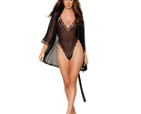 Dreamgirl Mesh Robe &amp; Strappy Back Teddy With Lace Trim Black L Hanging - $42.95