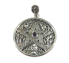 Handcrafted 925 Sterling Silver Tree of Life Goddess Pentacle w/Gemstone Pendant - £51.72 GBP