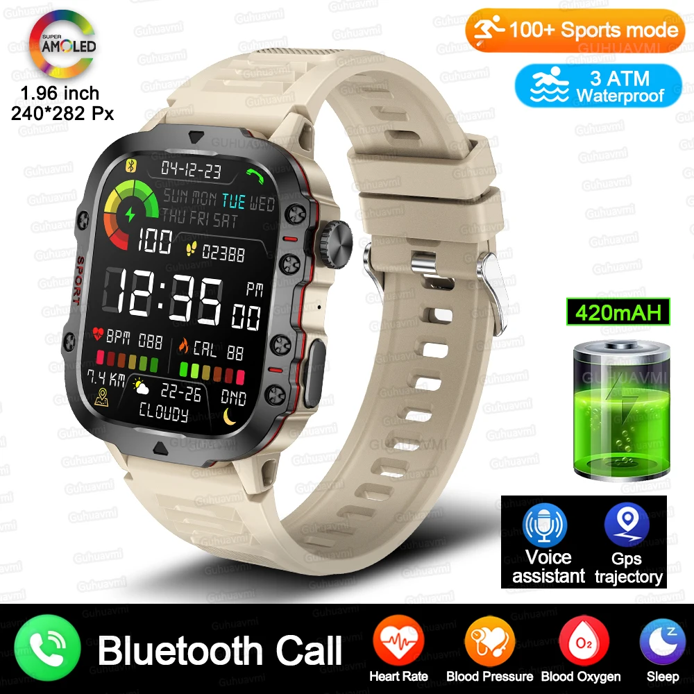 New Rugged Military Black Smart Watch Men For Android Ios 3ATM Waterproo... - $69.45