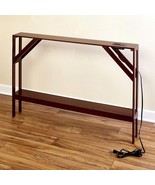 Skinny Console Sofa Table Power Outlets &amp; USB Ports WALNUT Living Room F... - £75.78 GBP