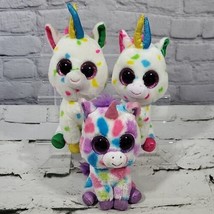 Ty Beanie Boos Plush Unicorns Lot Of 3 Colorful Confetti Harmonie Wishful  - £15.52 GBP