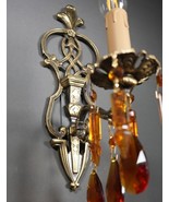 VINTAGE Victorian Single Arm Solid Brass Czech Crystal Pair of Applique ... - €214,99 EUR