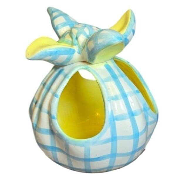VTG Napco Pastel Plaid Blue &amp; yellow Planter Baby shower planter Ceramic... - $28.00