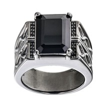 7.14 Ctw Emerald Cut Black Spinel 14K Black Gold Plated Halo Band Ring For Men&#39;s - $123.82