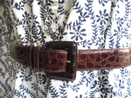 Talbots Leather Alligator Crocodile Print Belt Womens Large Brown Made in USA - £22.51 GBP