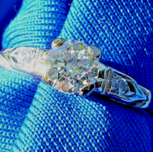Earth mined Diamond Deco Engagement Ring 0.53 carat Vintage Solitaire 14k Gold - $2,465.25