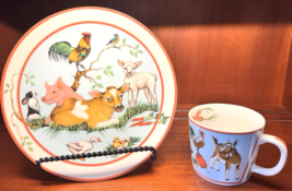 Lynn Chase Barn Dance Plate &amp; Mug Set Farm Animals Dinnerware Chicken Pi... - $39.59