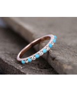 1/2Ct Lab-Created Turquoise &amp; Cz Stackable Wedding Band in 14K Rose Gold... - £45.89 GBP