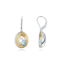 gold over 925 silver two tone Handmade Branch bud Natural Swiss Blue Topaz Woman - £52.39 GBP