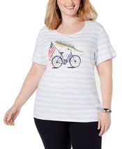 Karen Scott Women&#39;s Plus Size Embellished Bike Striped T-Shirt (Indigo, 1X) - £15.48 GBP