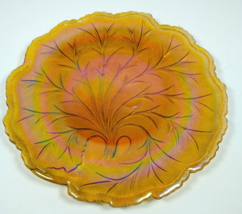 Vintage Indiana Carnival Iridescent Marigold Gold Pebble Leaf 10&quot;  Plates - $24.99