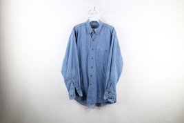 Vintage 90s Chaps Ralph Lauren Mens 16 34/35 Distressed Denim Jean Button Shirt - £34.42 GBP