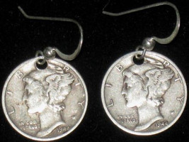 Antique Liberty Mercury Dime Sterling Silver Vintage Dangle Coin Earrings - £10.22 GBP