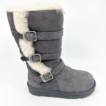 UGG Maddi Charcoal Gray Kids Girls Buckle Suede Shearling Boots 1001520 CHRC - £59.91 GBP+