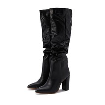 High-quality Leather/suede Pleated Knee-High Boots for Womens Sexy Pointed Toe 1 - £54.49 GBP