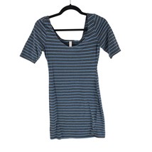 Xhiliration Womens Mini Dress Scoop Neck Knit Stretch Striped Black Blue XS - £4.75 GBP