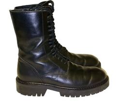 Ann Demeulemeester Women Black Leather Vitello Olio Nero Combat Boots sz 39 Box image 7