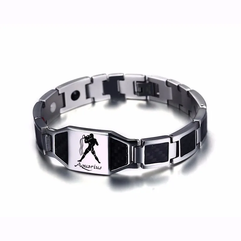 R bracelets for men twelve constellation gemini leo engraved stainless steel bio energy thumb200