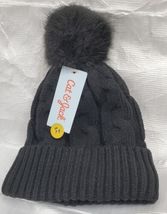 Girl's Black Lined  One Size Fits Most  Knitted Pom Beanie - Cat & Jack image 2