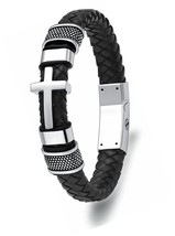 Mens Double-Band Black Braided Leather Bangle Jewelry - $63.80