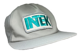 Vintage INTEK Hat Cap Snap Back Gray Mesh Trucker Patch Logo Made in USA Mens - £14.05 GBP