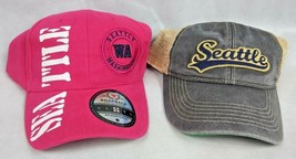 2 Caps Seattle City Snapback Cap Hat Adjustable Pink &amp; Charcoal  - £17.50 GBP