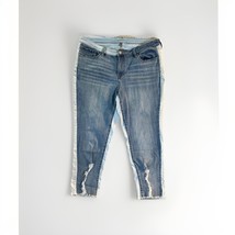New York &amp; Co Curvy Jeans Womens Size 14 Blue Denim Two Tone Raw Edge Di... - $13.30