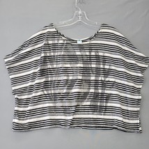 M Fasis Women Shirt Size L Black Linen Preppy Stripe Crop Wide Flutter S... - £10.07 GBP