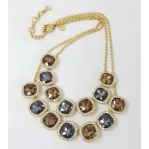 Talbots Gold Tone Double Strand Gray Amber Faceted Crystal Rhinestone Necklace - £42.77 GBP