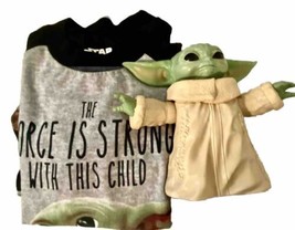 Star Wars Yoda Unisex Youth Pajamas Size Medium With 7x7 Inch Hard Yoda Toy - £17.68 GBP