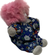 Vintage Porcelain Face Clown Doll 4.5" Sandbag Body Pink Hair Blue Outfit image 4