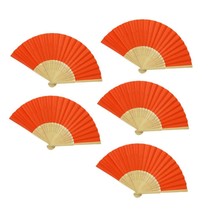 5pcs Orange Paper Fans Lot of 5 Five Folding Hand Fan Pocket Wedding Bamboo NEW - £7.15 GBP