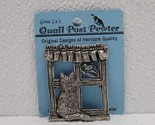 Gina Le Quail Post Vintage Pewter Cat &amp; Bird in Window Pin Brooch - £19.79 GBP
